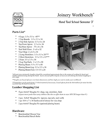 joinery bench parts list